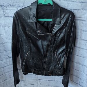 Stylish Black Faux Leather Ankh Jacket